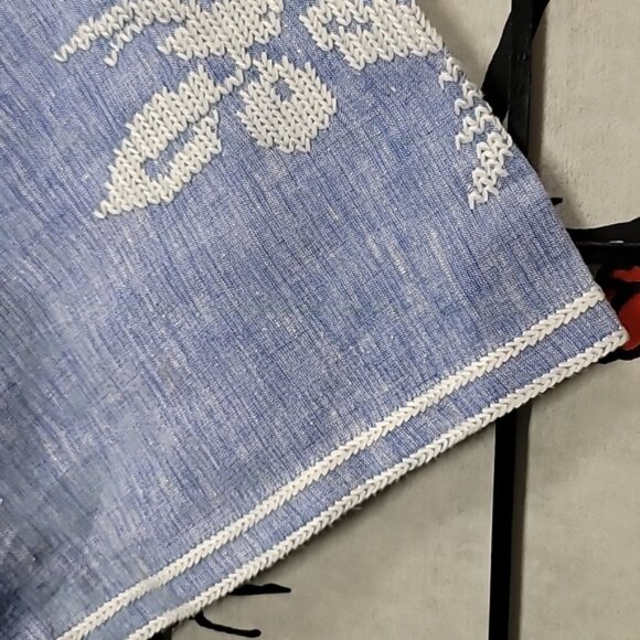 De Castro Swan Dress in Light Denim Linen with White Floral Embroidery - Picture 5 of 11